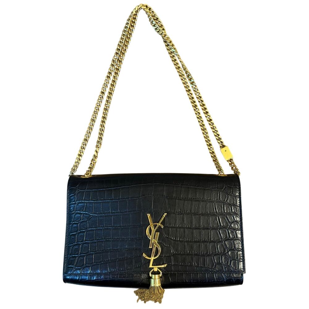 Yves Saint Laurent Kate Medium Chain Bag Tassel Crocodile-Embossed Shiny Leather